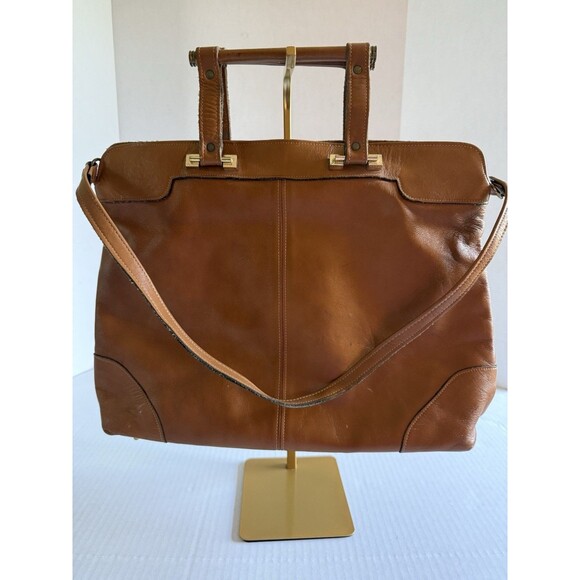 Vintage Jean Fogel Paris Rooster logo Tan Double Strap Handbag Purse 1970s HTF - Picture 2 of 16